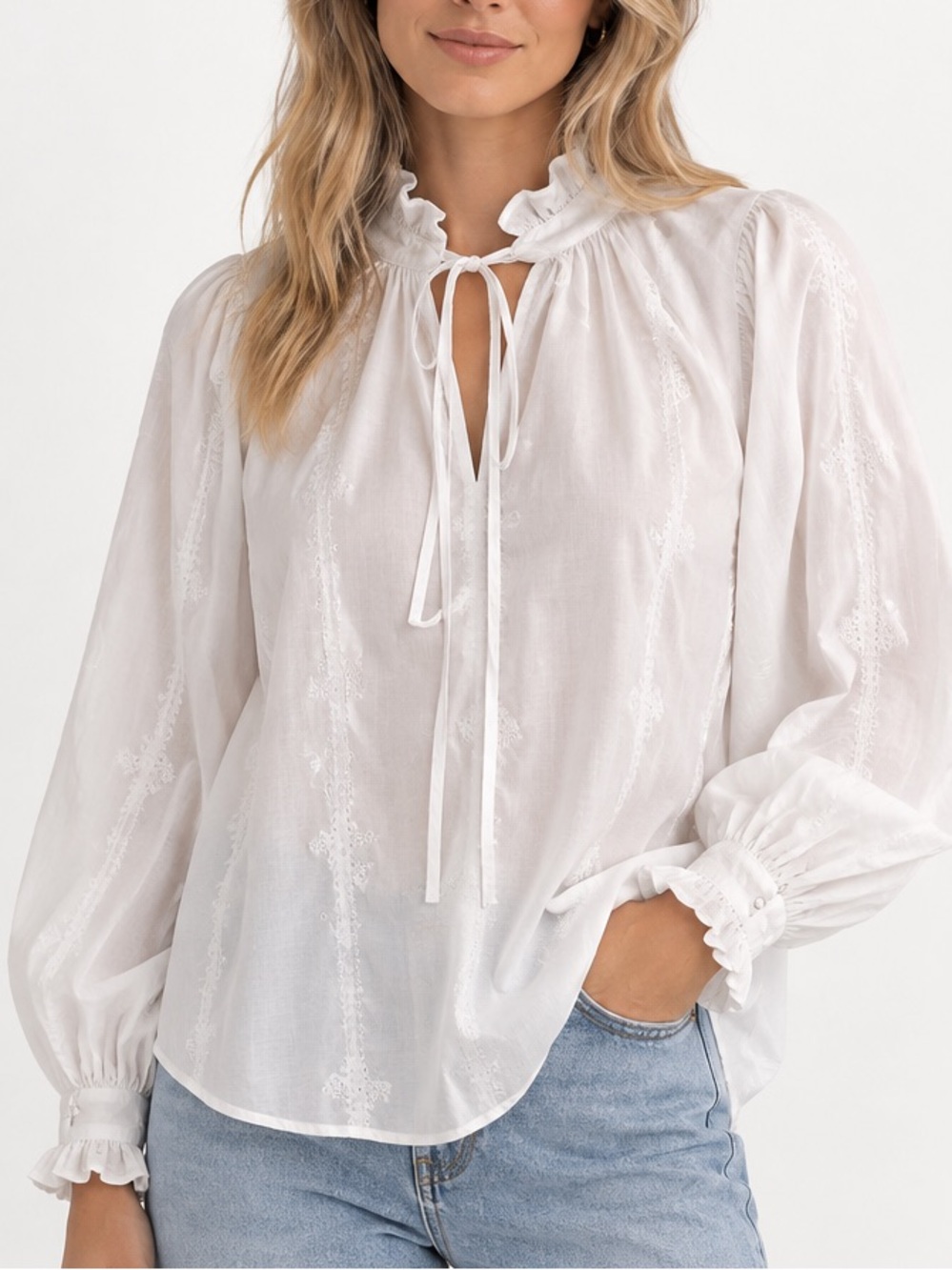 Mango Oversized Peasant Tie Neck Blouse
